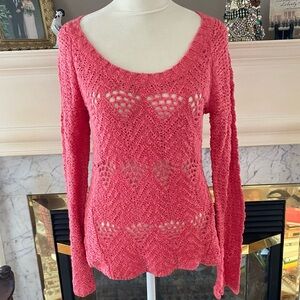 Lucky Brand Coral Calypso Crochet Bell Sweater S
